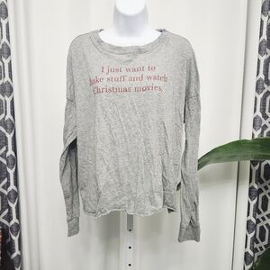 Fifth Sun Gray Winter Christmas Holiday Shirt with Red Print 100% Cotton